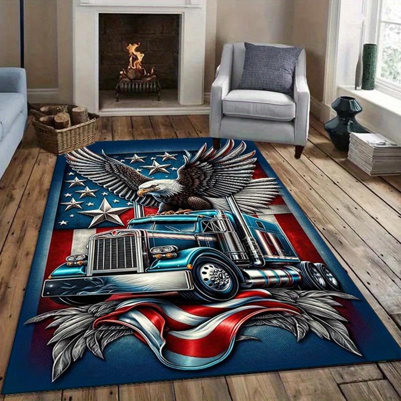 American Flag Eagle Rug for Patriotic Homes | 3D Truck Design Carpet | USA Themed Living Room Decor Skid resistant carpet