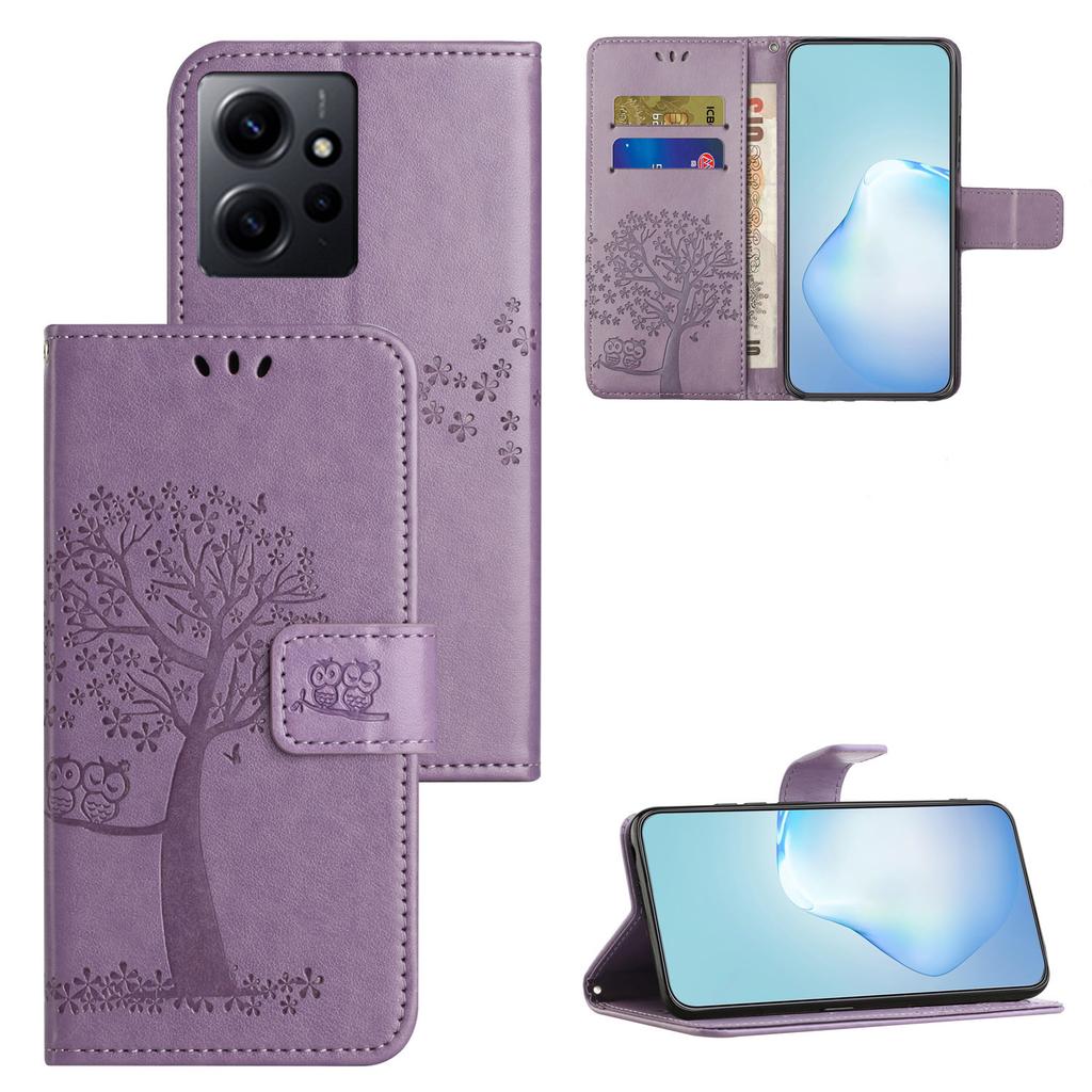 For Xiaomi Redmi Note 12 4G Owl Tree Imprinted Pattern Phone Wallet Case PU Leather Stand Phone Cover