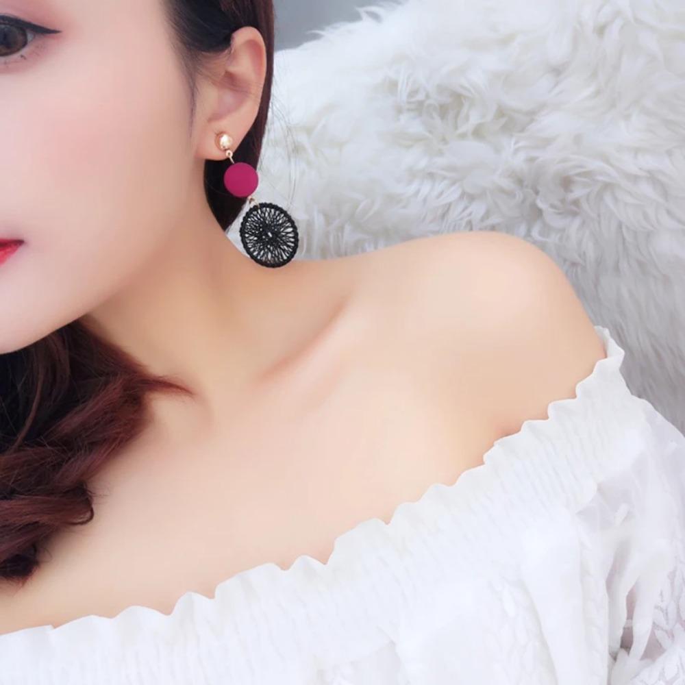 2025 New Korean Style Luxury Simple Big Round Hollow Mesh Drop Earrings for Women Fashion Jewelry Gifts