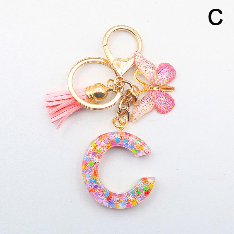 A-Z 26 Letter Pendant Keychain Tassel Butterfly Charms Keyrings Women Bag Ornaments Car Keychain Pendant