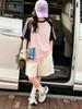 Girls' Patchwork Short-Sleeve T-Shirt & Shorts Set 2026 - New Style for Ages 8-14 Daily Wear