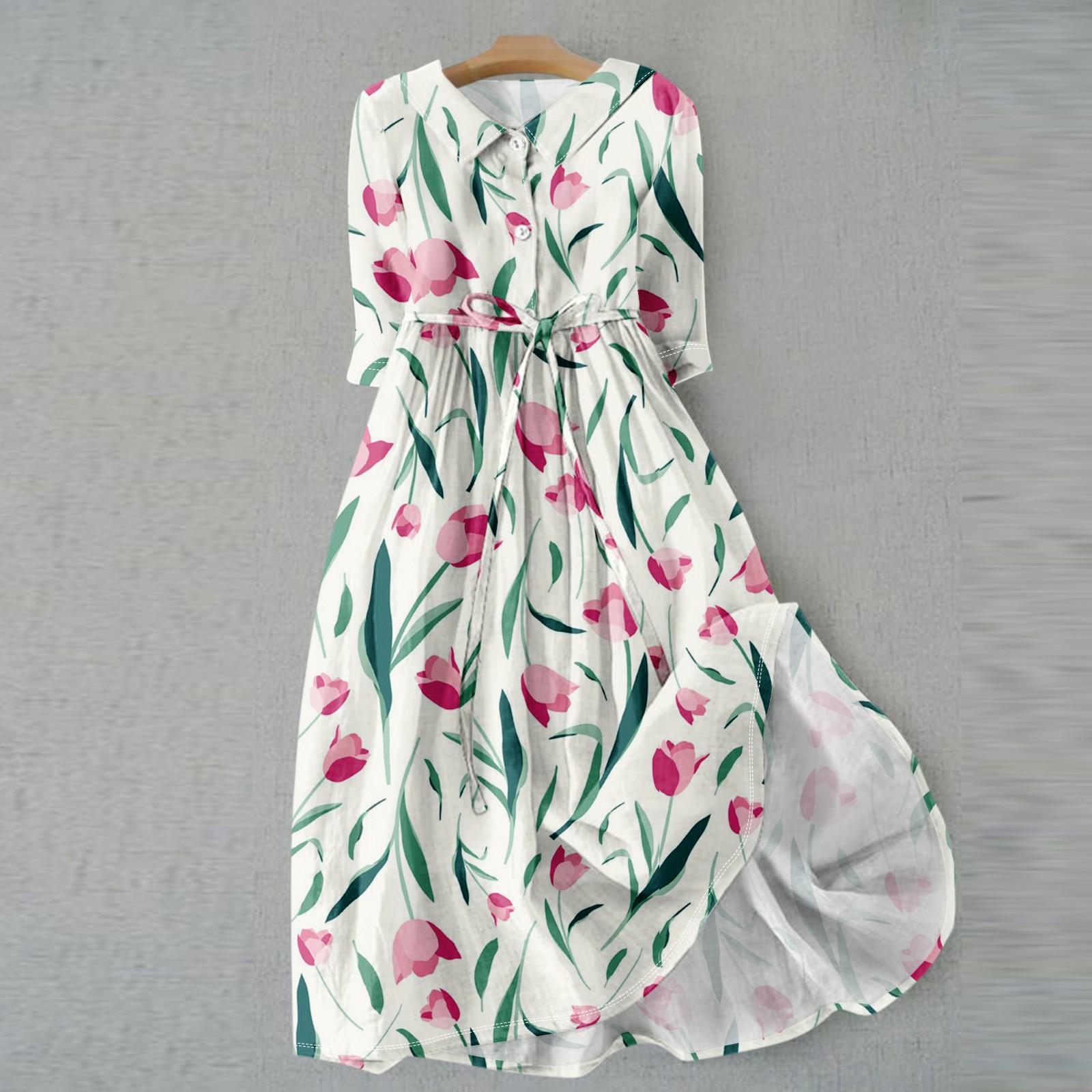 

Женское модное винтажное платье с цветочным принтом и пуговицами с лацканами и рукавами три четверти на бретельках XXXL зелёный