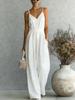 Damen V-Ausschnitt Ärmelloser Jumpsuit mit weitem Bein und Taschen