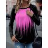 Women's Versatile Long-sleeved T-shirt 3D Printing Simple Gradient Lines Elegant Printing Round Neck Long-sleeved Top