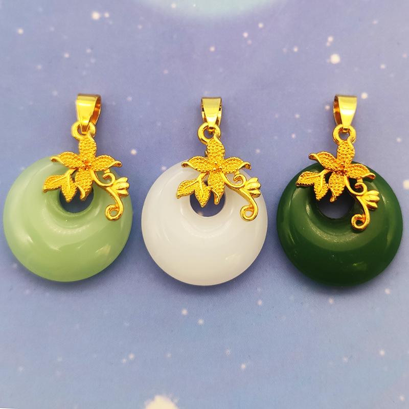 

Ожерелье с подвеской в виде Будды Гуаньинь из нефрита, инкрустированное золотом — этнический стиль для мужчин и женщин White