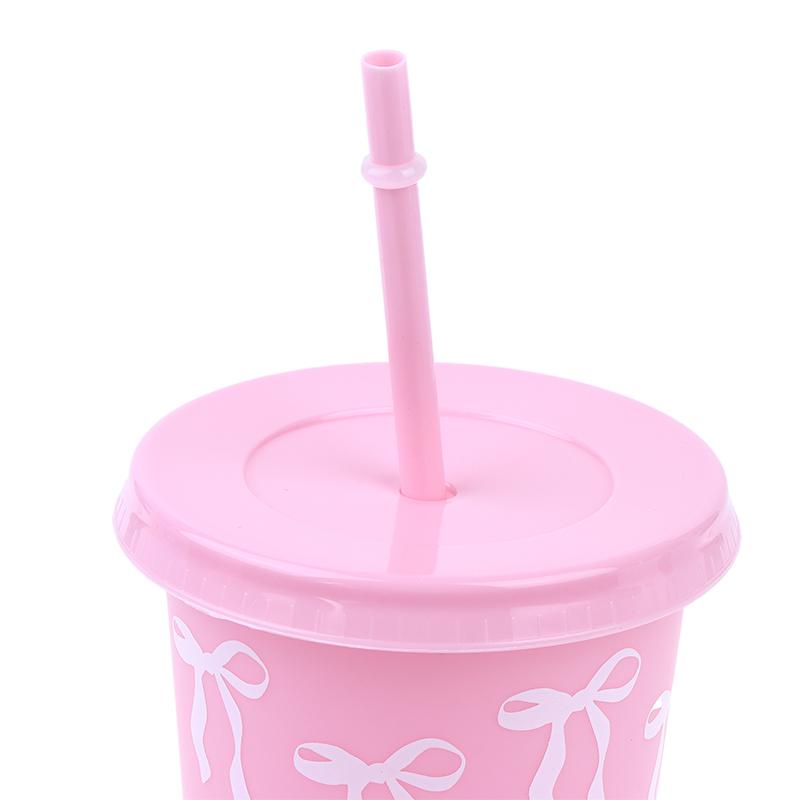 1Pc 710Ml Kawaii Bow Reusable Party Cups With Straw Lid Coffee Juice Tea Cute Tumbler With Straw Plastic Cups Summer Gifts