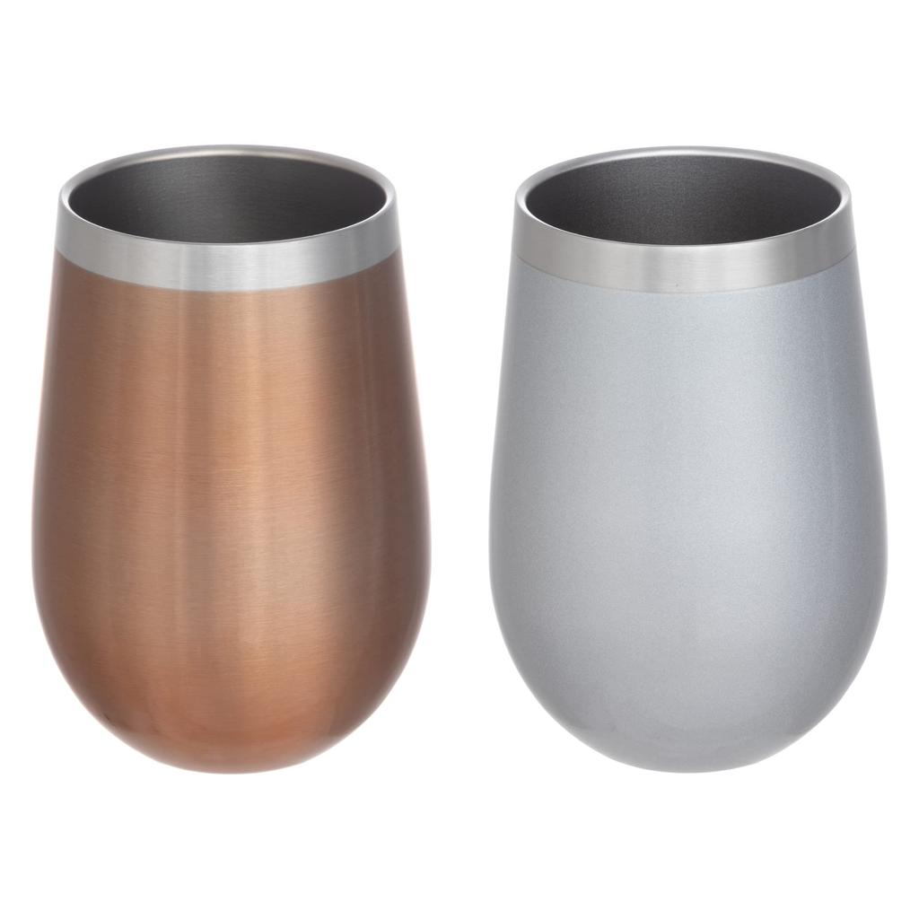 Maebata Thermo Round Tumbler, Pair, Vacuum Insulated, Double-Walled, Stainless Steel, Luxe Bronze & Silver, 350ml, Gift Set, 51431