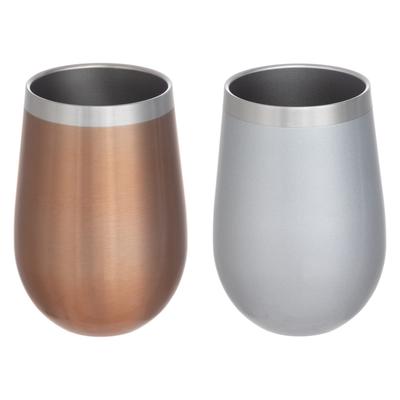 Maebata Luxe Pair of Metal Thermo Round Tumblers 350ml 51431 (Bronze & Silver)