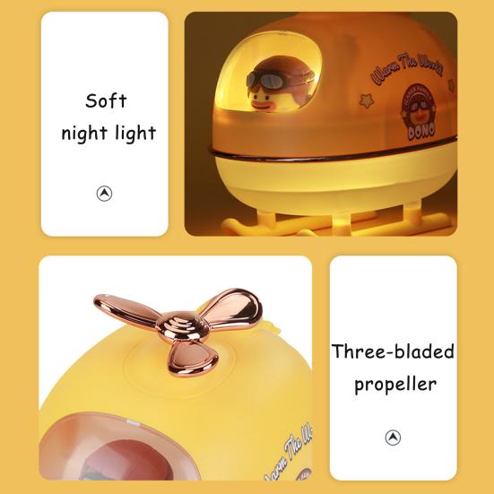 Cute Duck Pilot Airplane USB Humidifier 300ml Portable Personal Cool Mist Humidifier with Colorful Night