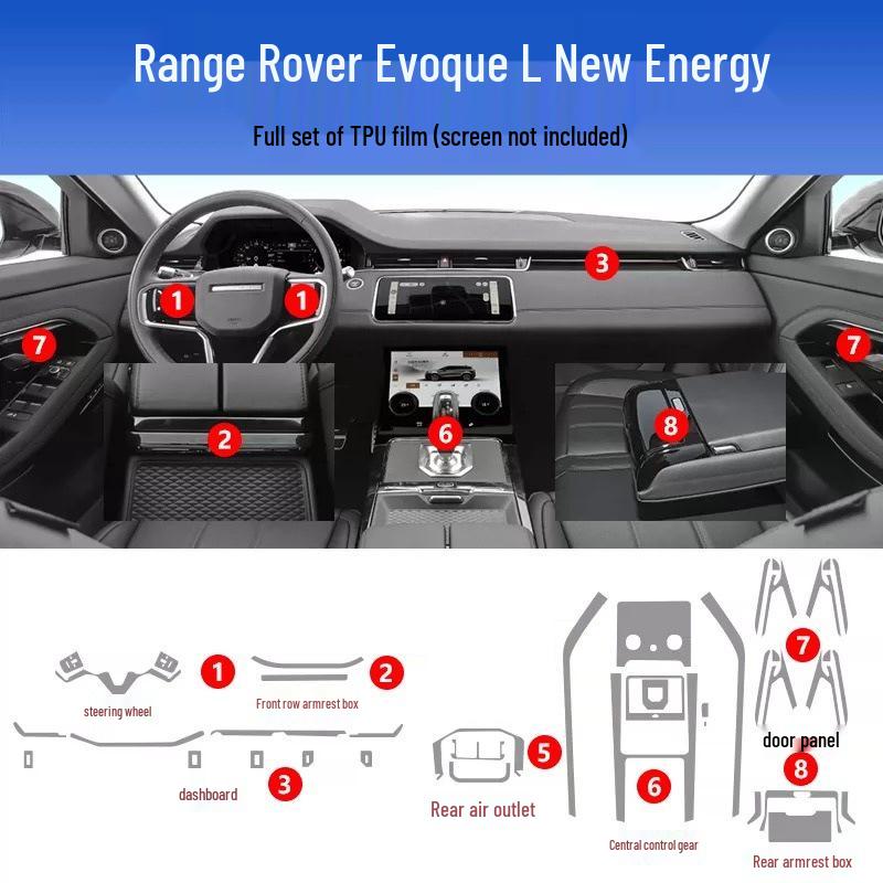 Pellicola Protettiva Interna per Land Rover Range Rover Evoque 2021-2026: Adesivo per Schermo, Leva del Cambio, Navigazione e Console