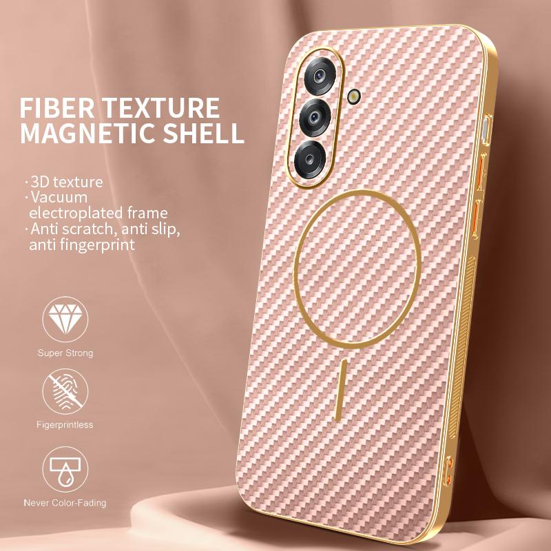For Samsung Galaxy A26 5G Phone Case Carbon Fiber Textured Electroplated TPU Back Cover