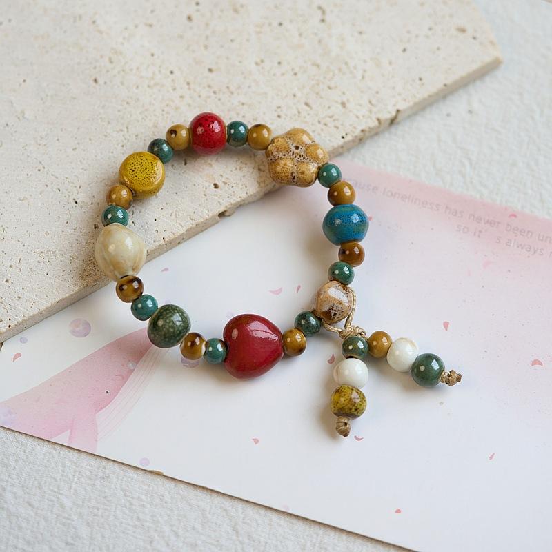 Jingdezhen Ceramic Bracelet Jewelry Ten Yuan Three Strings Niche National Style Cultural Play Ethnic Style Bracelet Wholesale