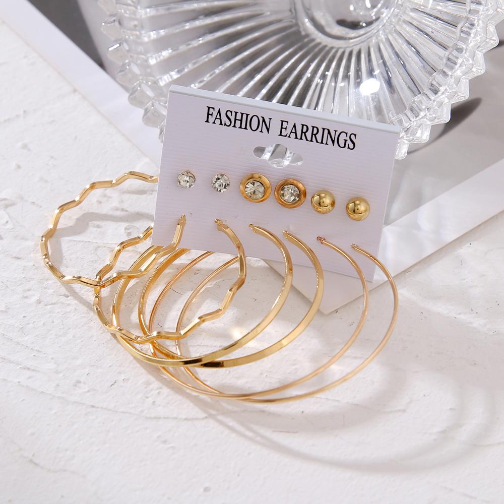 Conjunto de pendientes de aro grandes de metal de moda para mujer, elegantes pendientes de botón de circonita, regalos de joyería