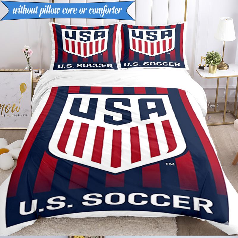 3PCS Usa Soccer Emblem Bedding Set 2D Printing (Includes 1 Duvet Cover + 2 Pillowcases Coreless), Bedroom decor,Fan Gift
