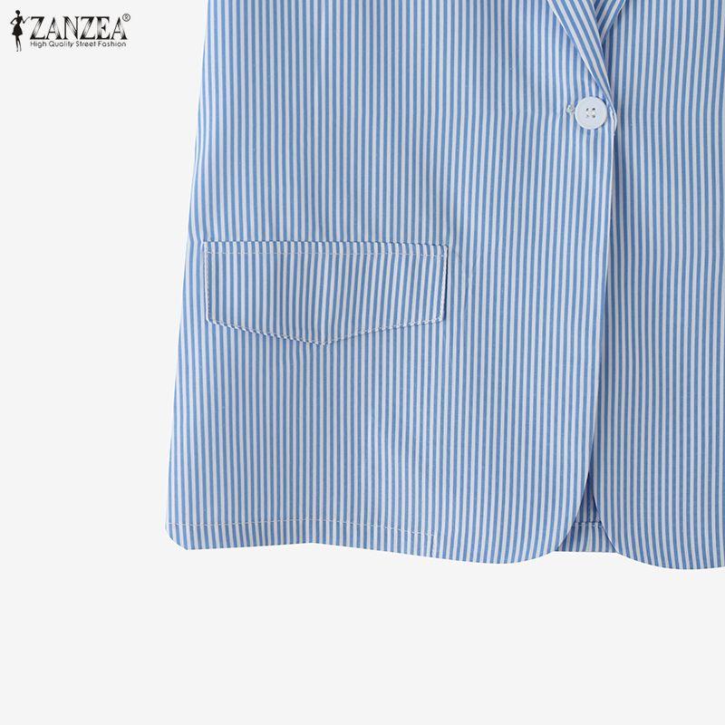 ZANZEA Women Casual Turn Down Collar Sleeveless Stripe Cardigan Vest