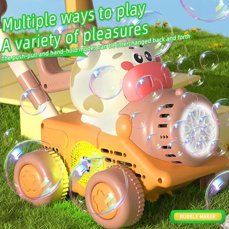 Full-Automatic Hand Push Bubble Blowing Machine Cute Fun Animal-Shaped Children's Walker Push Music Lights Toys for Toddler Gift