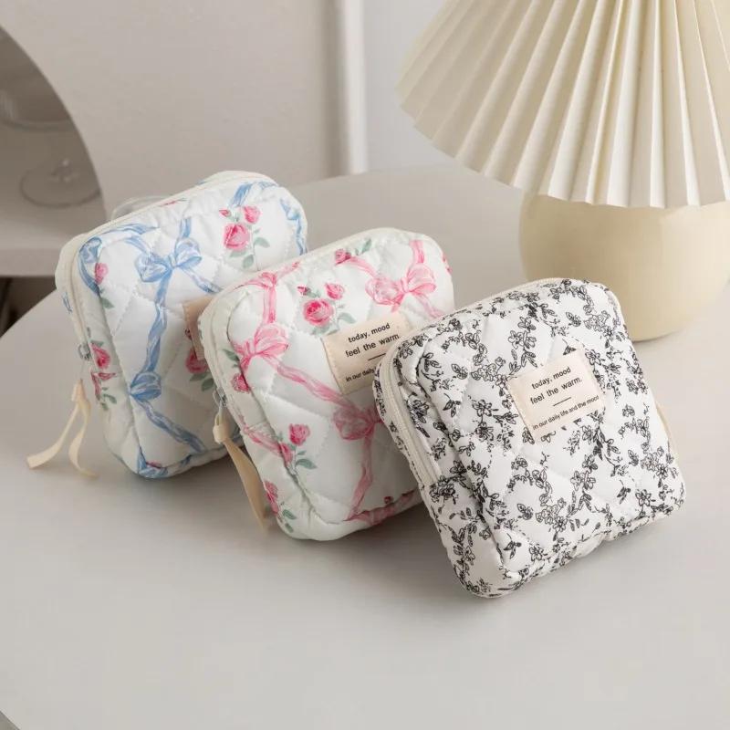 Cute Bow Makeup Bag for Women Lipstick Toiletry Cosmetic Pouch Case Student Sanitary Napkin Tampon Storage Case Organizer Case