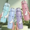 1PC Three White Duck Cartoon Art 750ml Color Plastic Sports Water Bottle Leakproof Flip Straw Lid Suitable for Sports Office Home Use