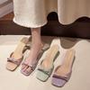 Elegant Slippers Women Shoes Woman Bow Knot Leather Solid Color Peep Toe Thin Heels Ladies Outdoor Shoes