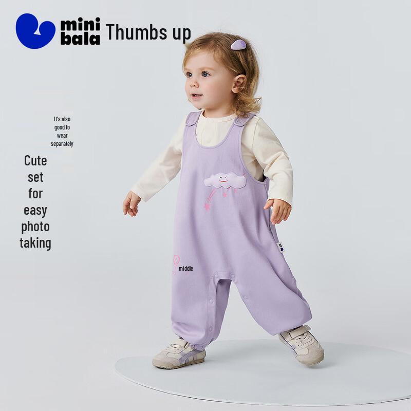 minibala Kids' Long-Sleeve T-Shirt and Denim-Style Overalls Set