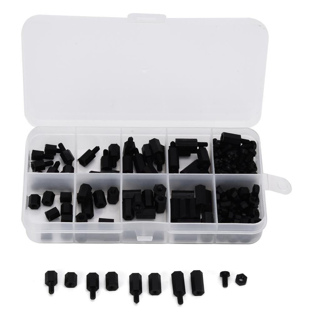 180Pcs Screw Nut Kit Black Nylon M3 Hex Single Double Pass Standoff Assortment Set Fasteners