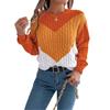 Autumn/Winter Casual Colour-Blocked Cable-Knit Bell-Sleeve Women's Pullover