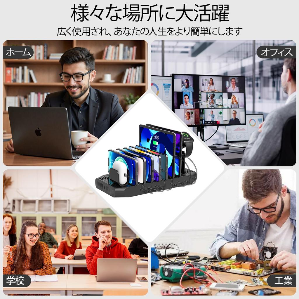 Stație de încărcare USB PD Unitek 2025, 6 porturi, 30W PD2 + 1 USB-C, Suport de încărcare desktop, 96W, Certificat PSE, Încărcare simultană pentru 6 dispozitive,