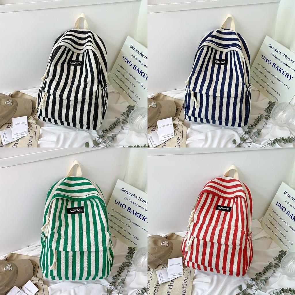 Fashionable Pattern Striped Student Canvas Backpack For Casual Daily Use