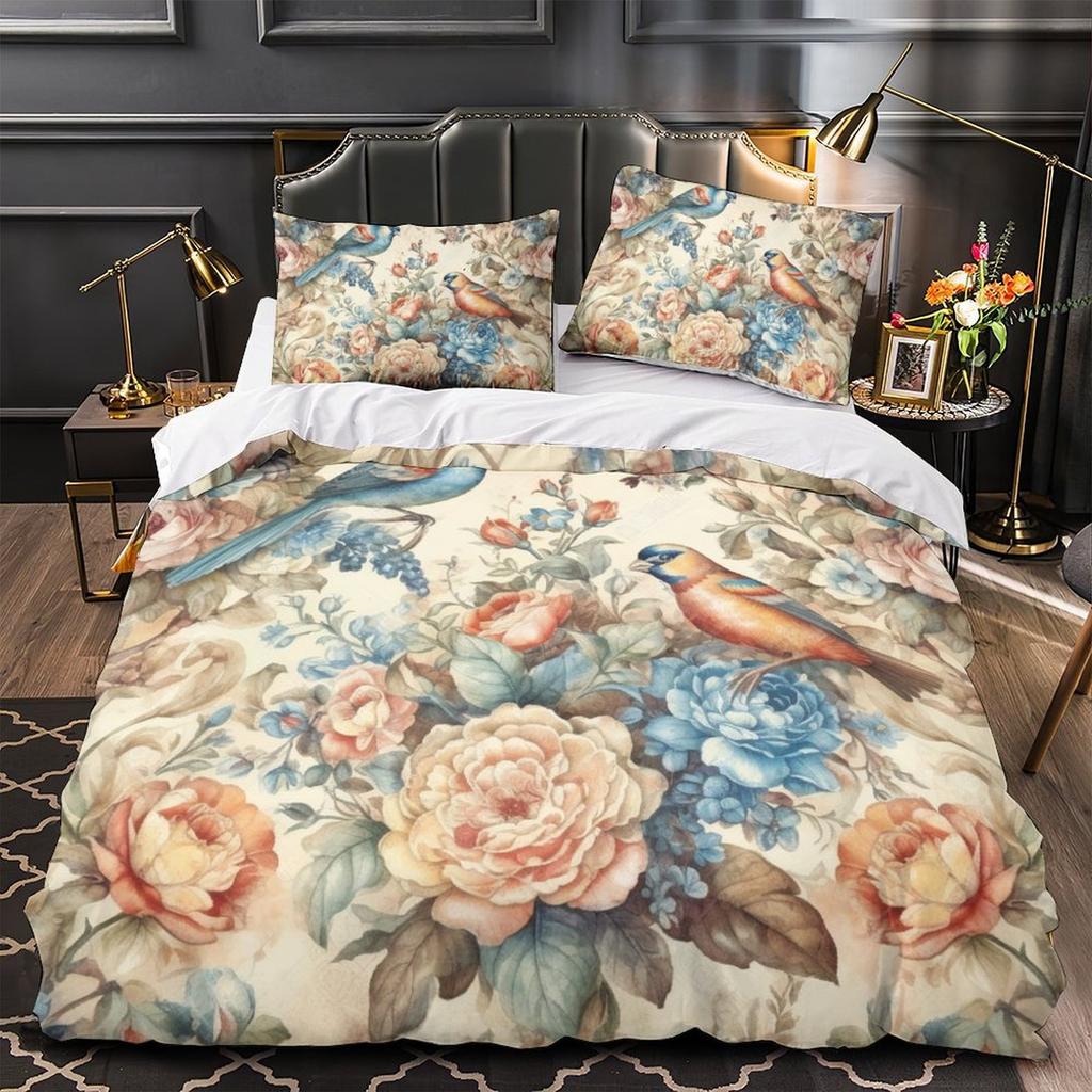 3D Digital Printing Hand-Painted Flower Series Quilt Cover Pillowcase Two Or Three-Piece Set Polyester Abraded