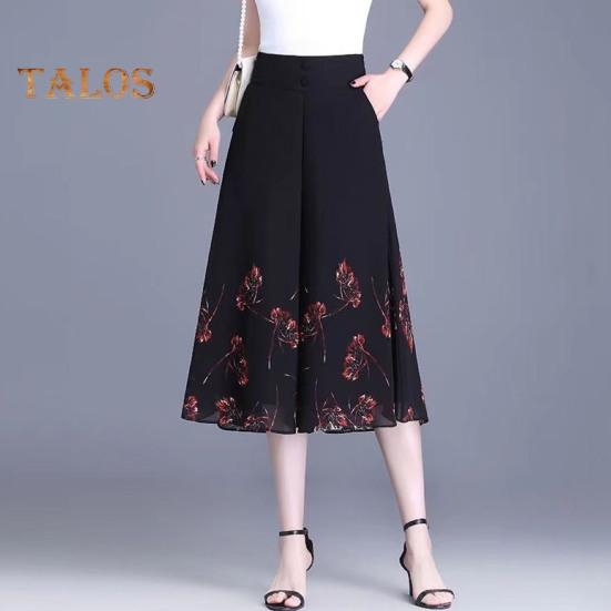 Pantaloni corti da donna, pantaloni larghi in chiffon sottile, elastici, vita alta, stampa floreale, vestibilità ampia, pantaloni culottes streetwear
