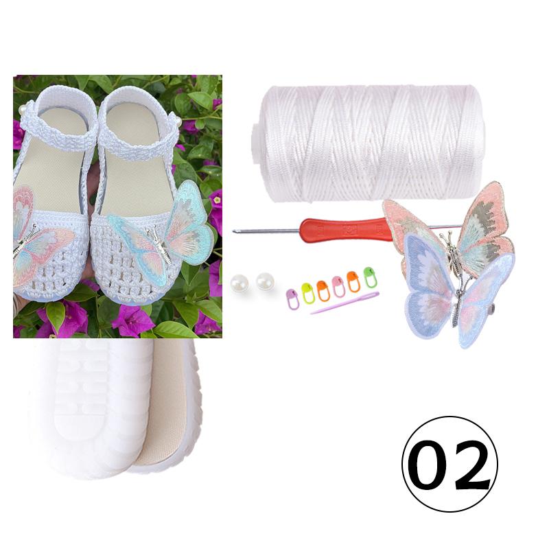 1 Set Hand-woven Hook Rubber Sole Bottom Anti-kick Hollow Line DIY Butterfly Summer Girls Sandals DIY Shoes Crocheted Material