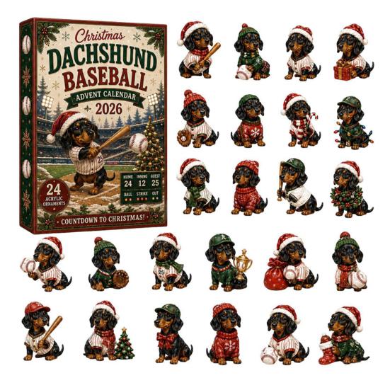 Dog Lover Holiday Advent Gifts 2026 Dachshund Calendar, 24 Days Acrylic Baseball Figures Festive Window Entrance Decor Christmas Countdown Collectible