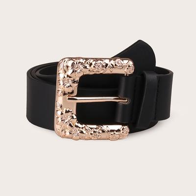 New Carved Super Large Buckle Pin Buckle Retro Versatile Elegant Belt Black Single Accessories Santa Claus Belt