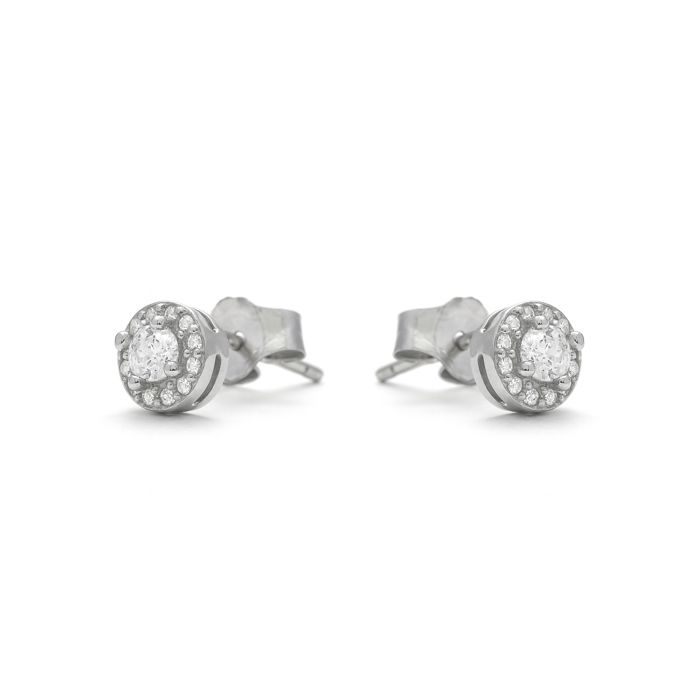 Luxenter Earrings with Shiny Zirconia Silver Finish - 9mm - Shog