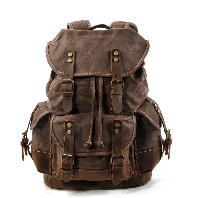 Vintage Canvas Backpacks for Men Laptop Daypacks Waterproof Rucksacks Large Waxed Mountaineering Travel Pack Vintage Backpack