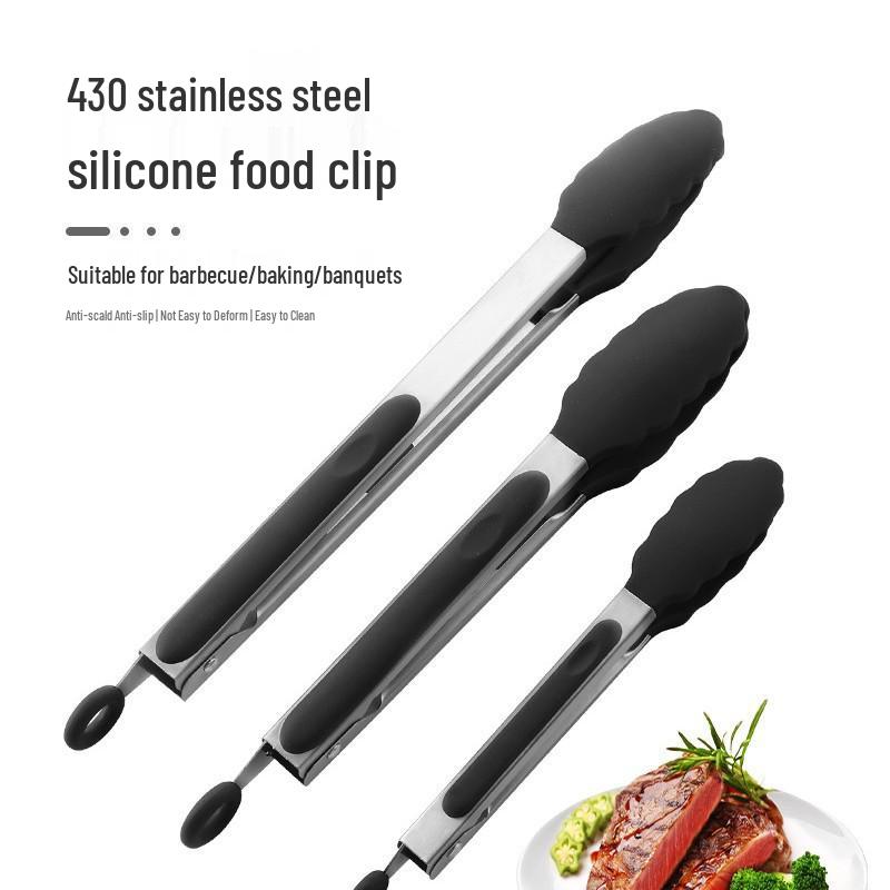 Silicone High-Temperature Resistant Tongs - Ideal for Grilling, Frying, and Bread - Stainless Steel Kitchen Tool