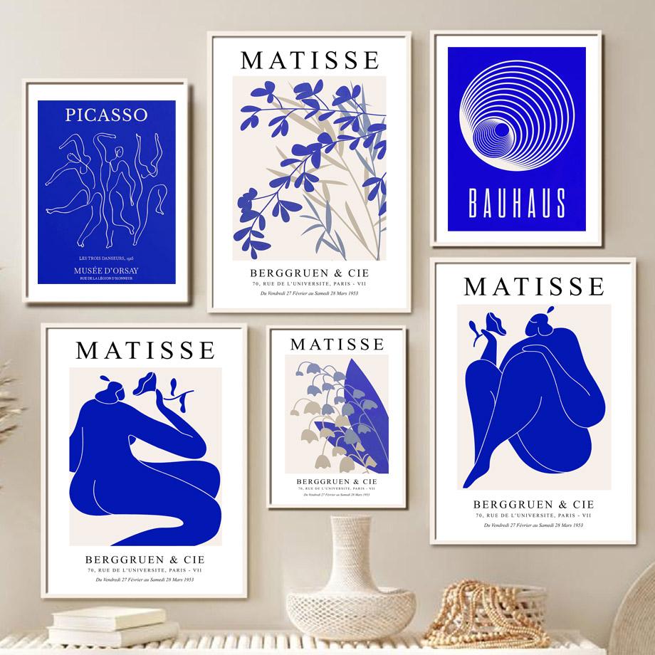 Blue Matisse Picasso Bauhaus Coral Leaves Wall Art Canvas Painting Nordic Posters And Prints Wall Pictures For Living Room Decor