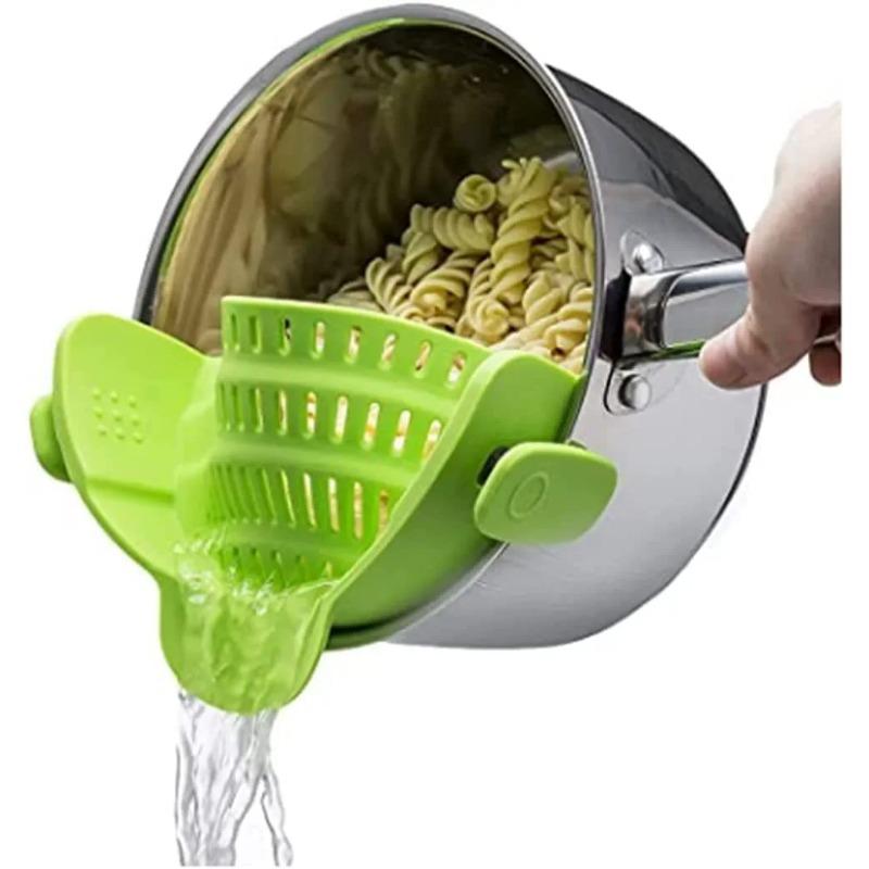 1PC Adjustable Silicone Clip on Strainer for Pots Pot Strainer Kitchen Pot Strainer Handheld Drainer for Noodles Pasta