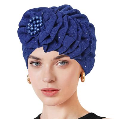 1PC Bandana Cap Ethnic Hair Accessories Muslim Flower Beading Sun Protection Solid Color Vintage Hijab Turban Hat