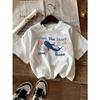 Marine Creatures and Letter Printed Children's Round Neck Short Sleeved T-shirt with Simple Style Suitable for Summer Wear