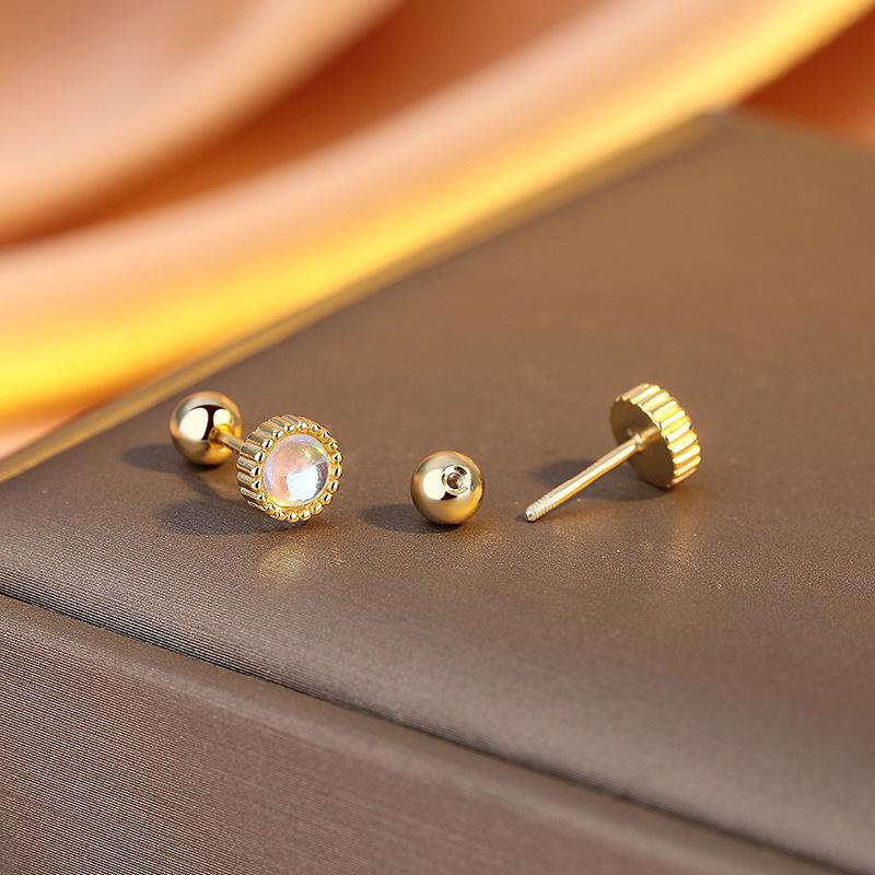 Sterling Silver Rainbow Luminous Stone Stud Earrings Temperament Geometric Round Thread Earbone Stud Simple Earrings Women золотой