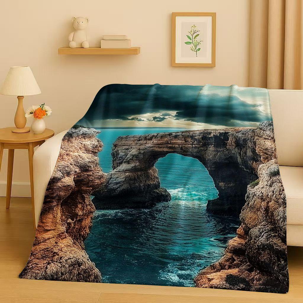 3D Beautiful Natural Scenery Sea Sky Tree Flannel Blanket,Ultra Soft Warm Plush Throw for Home Bedroom Bed Sofa Cover Kids Gift