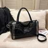2026 New Fashion Retro Style Metal Rivet Tote Bag Women's Handbag Large Capacity Motorcycle Bag Detachable Shoulder Strap