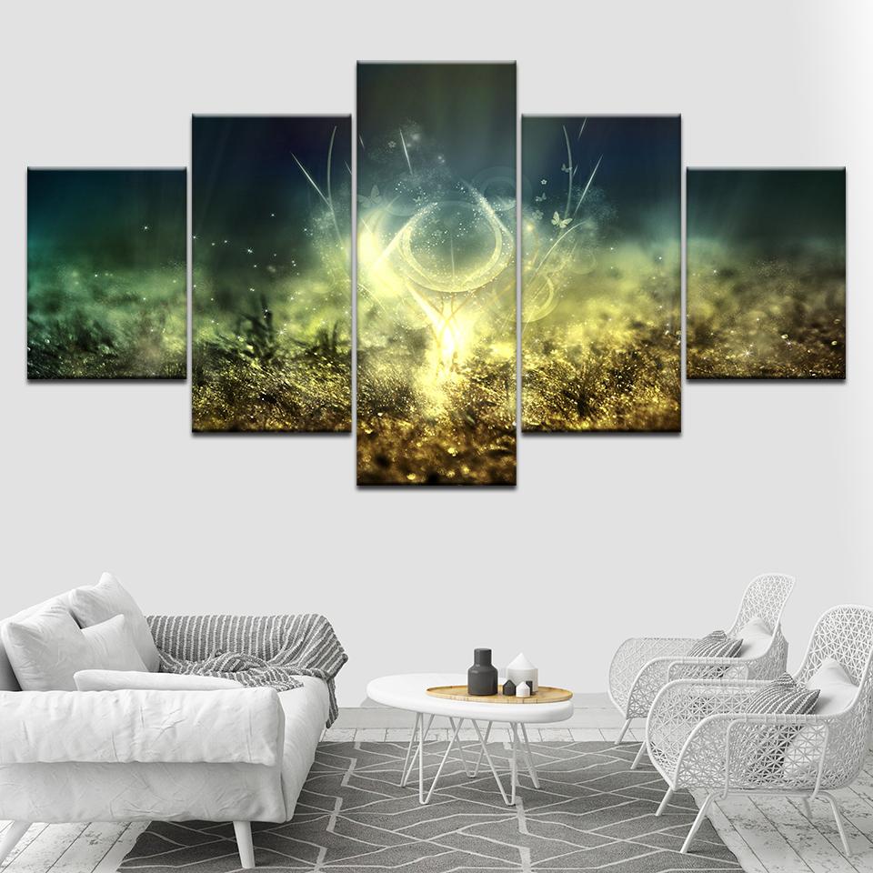 A Blight Grass Landscape 5 Piece Canvas Wallpapers Modern Poster Modular Art Painting for Living Room Home Decor