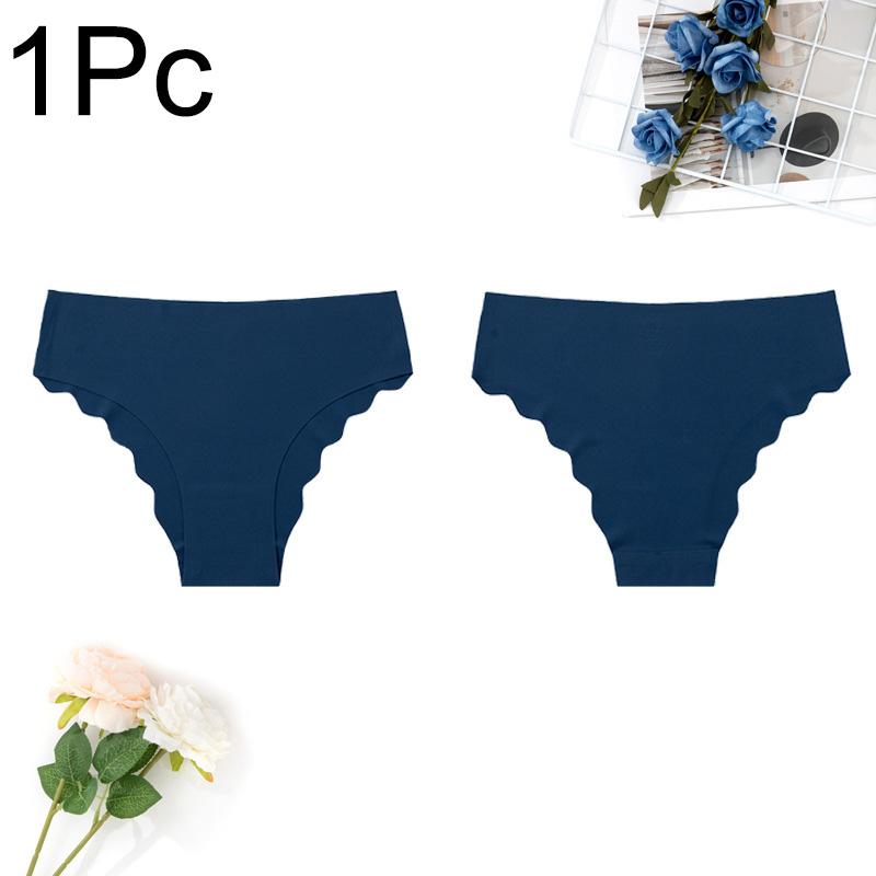 

1 шт. Женские трусики Модные трусики G-стринги из ледяного шелка Сатиновые бесшовные стринги Волнистый край Сексуальное нижнее белье XL темно-синий