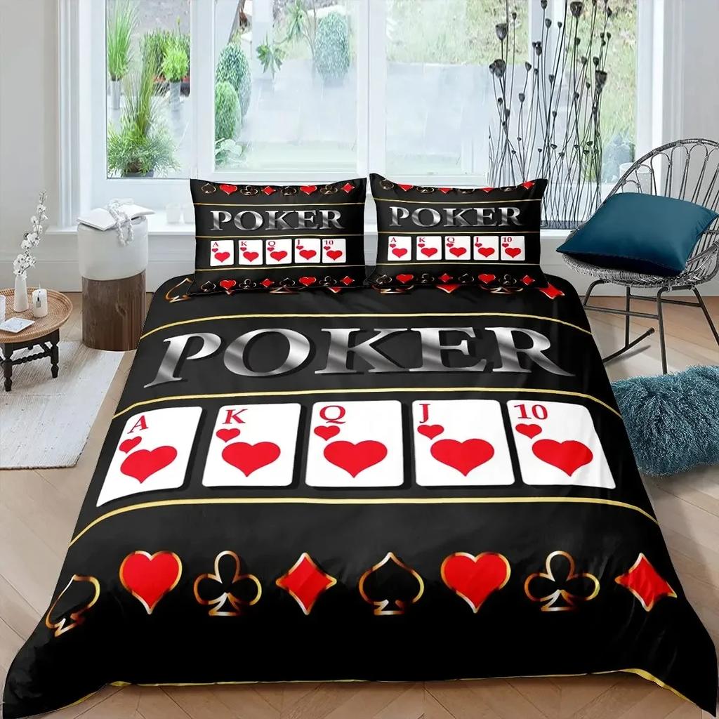 Poker King Queen Duvet Cover Modern Card Game Bedding Set Gamer Playing Comforter Cover Gambling Athletics Polyester Quilt Cover