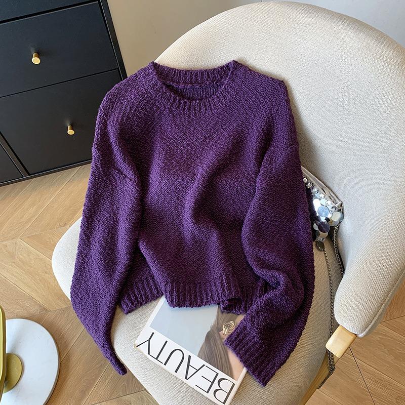 Real shot, super~ sauce purple grainy circle sweater women's pullover lazy wind knitted sweater