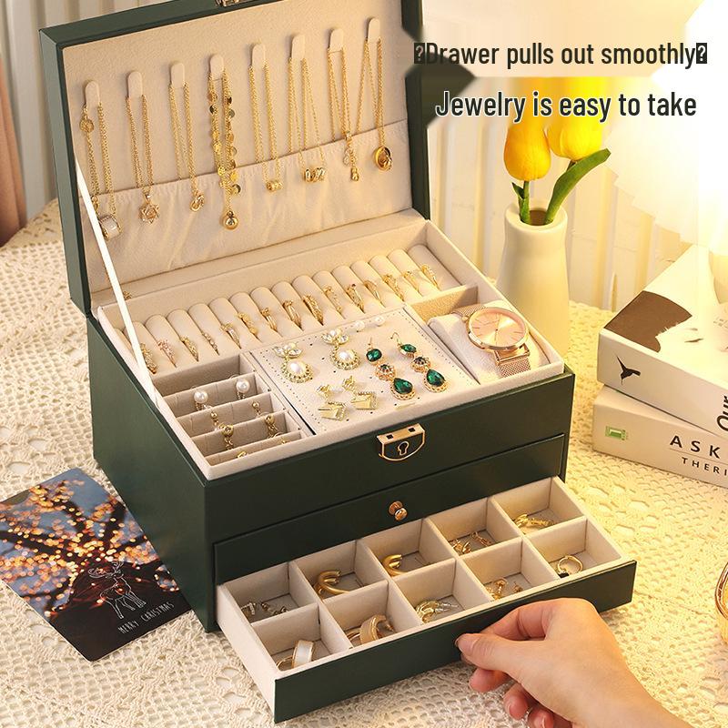 Exquisite Large-Capacity Jewelry Storage Box for Necklaces, Earrings, Bracelets, and Rings.