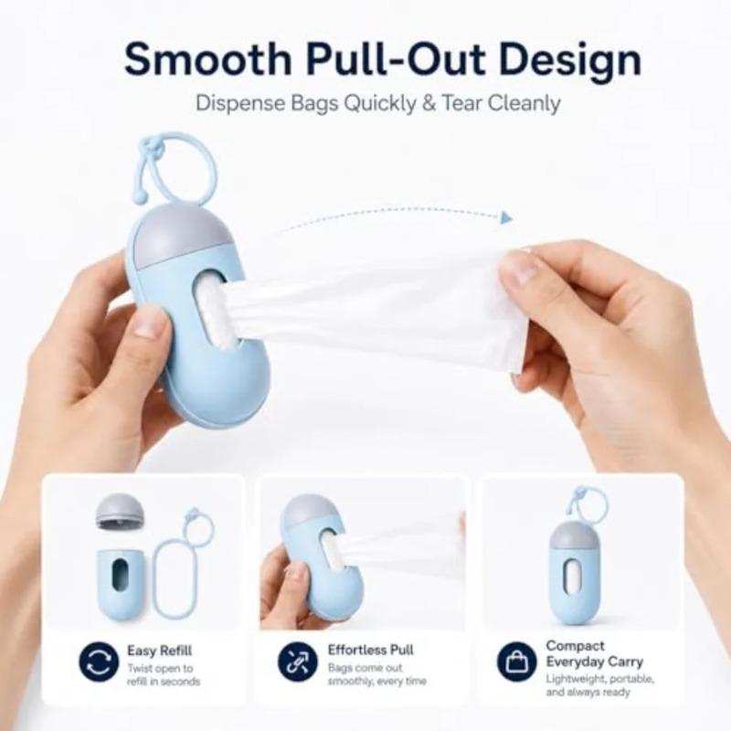 Portable Dog Poop Bag Dispenser with 15 Poo Bags, Hanging Dog Waste Bag Holder for Dog Walking, Pet Garbage Bags