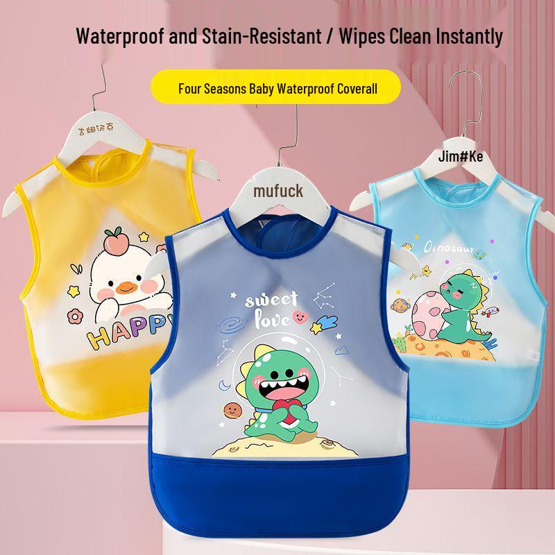 Waterproof Unisex Baby Bib: Anti-Stain Sleeveless Smock for Kids, Reversible Protective Wear.